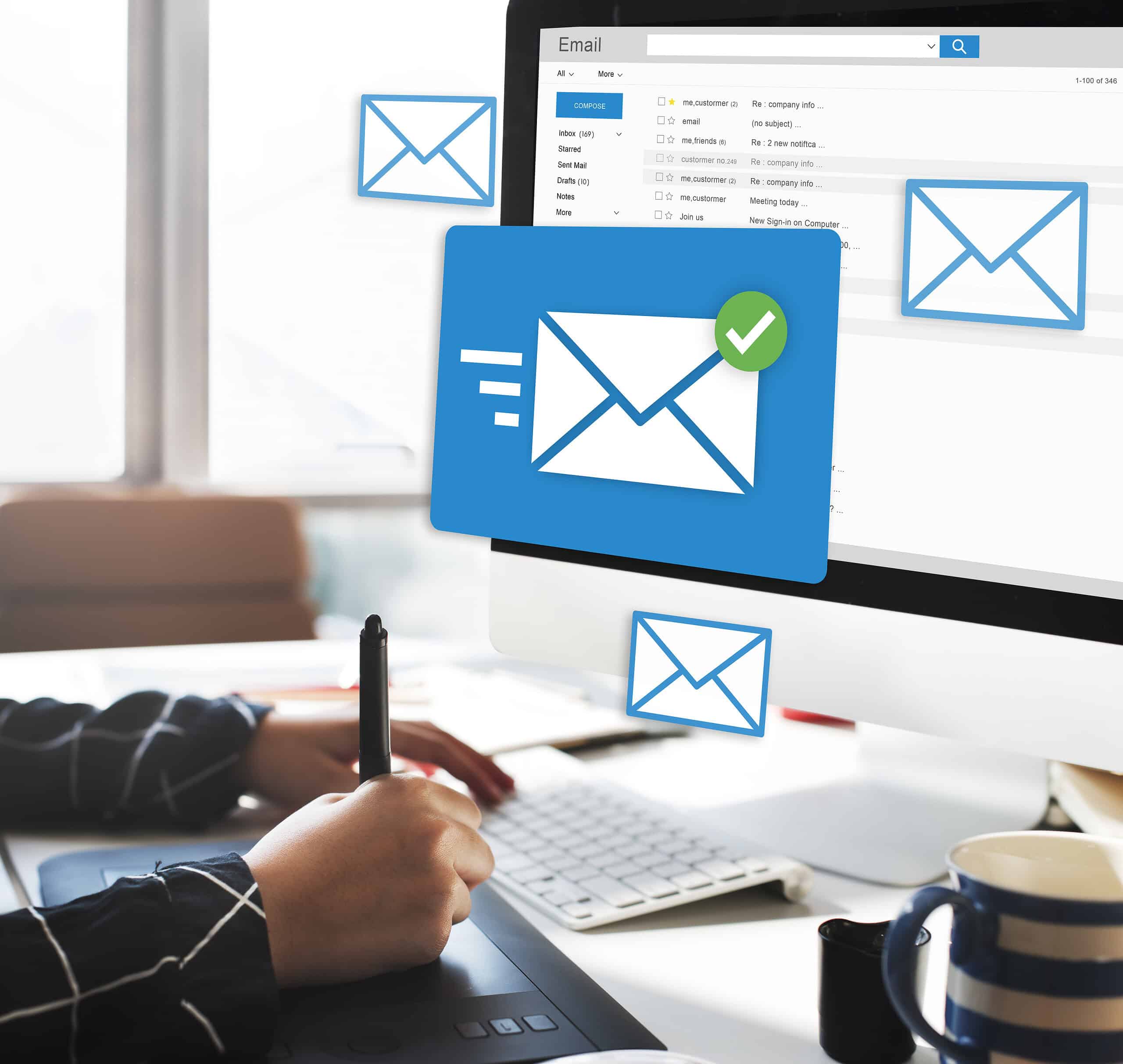 High-converting email marketing automation in Albania being managed by a professional designer at the NVMAX agency office.